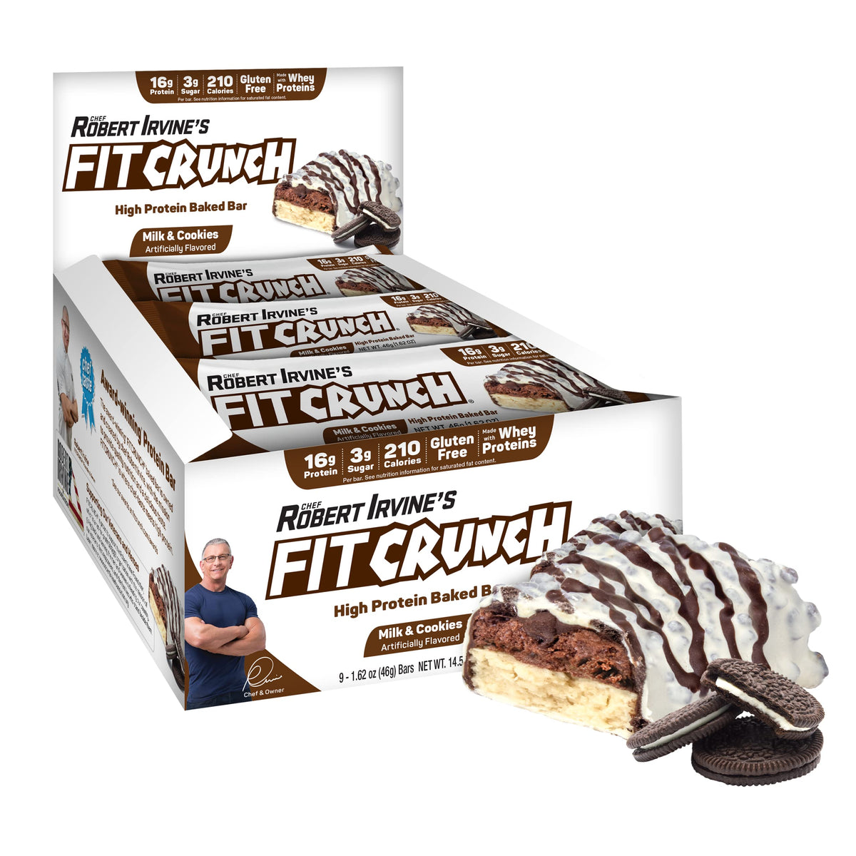 FITCRUNCH barra proteína seis capas empaque frontal, snack práctico para energía rápida.