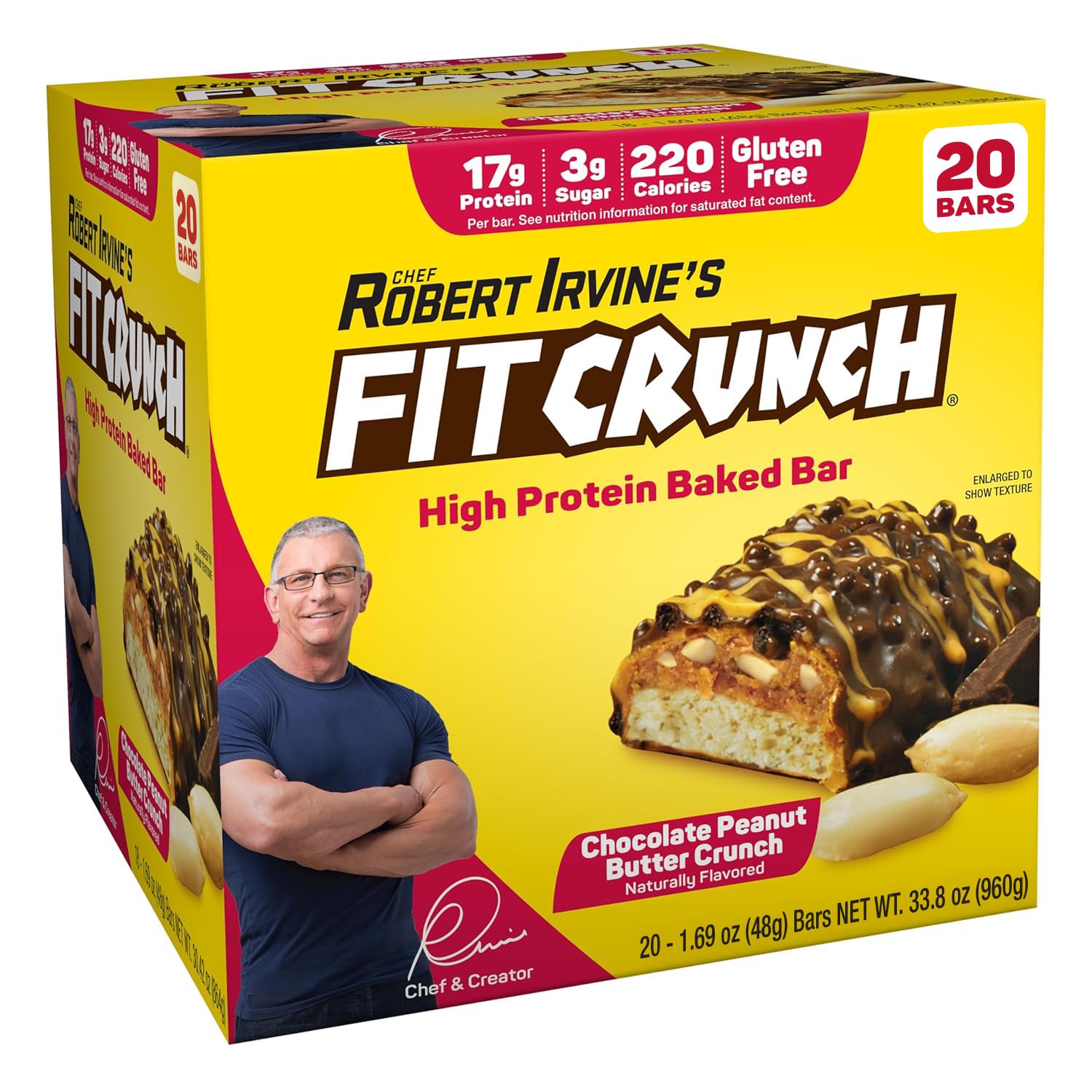 FITCRUNCH barra proteína, seis capas horneadas, sabroso snack para merendar