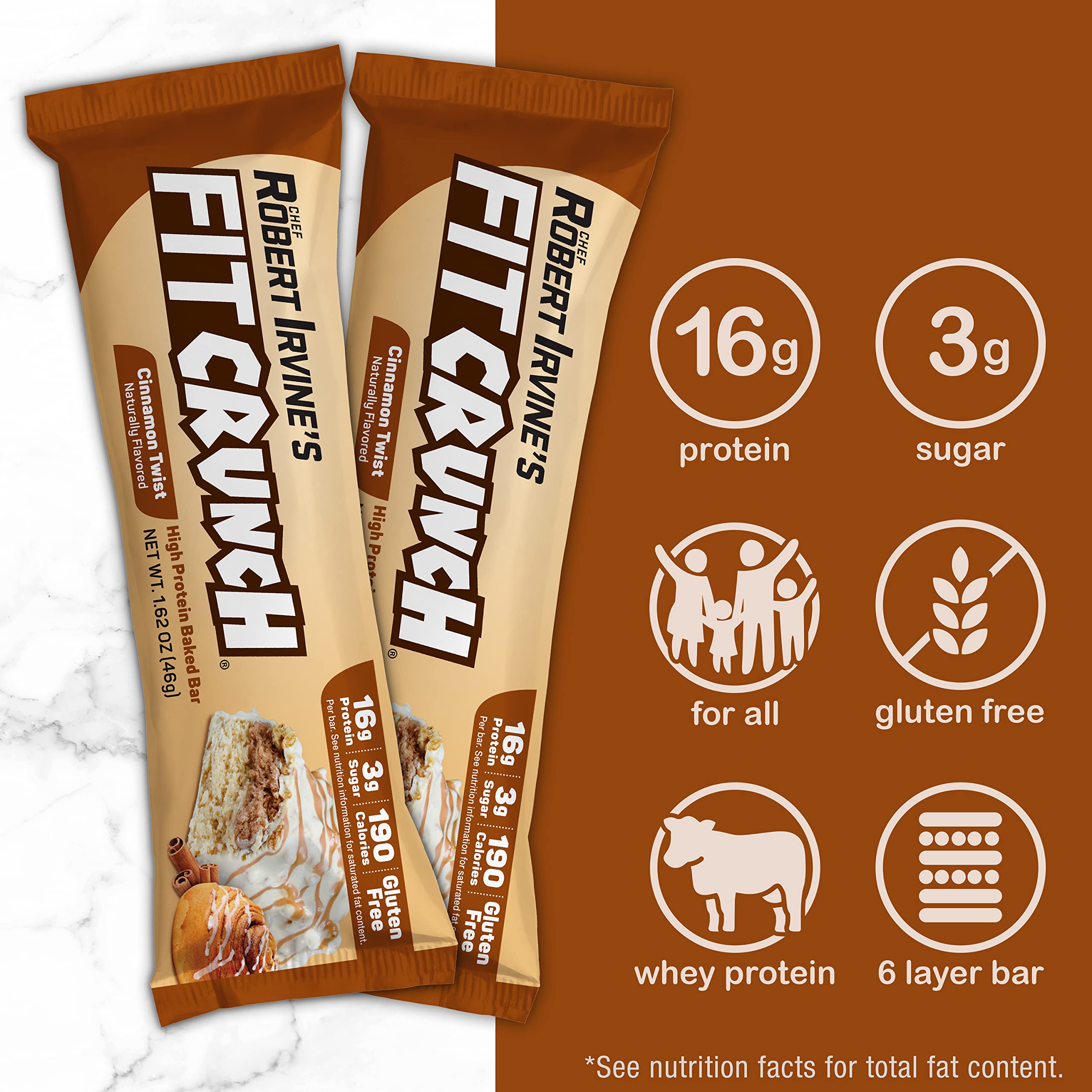FITCRUNCH barra canela retorcida, núcleo suave y cobertura dulce para recarga rápida