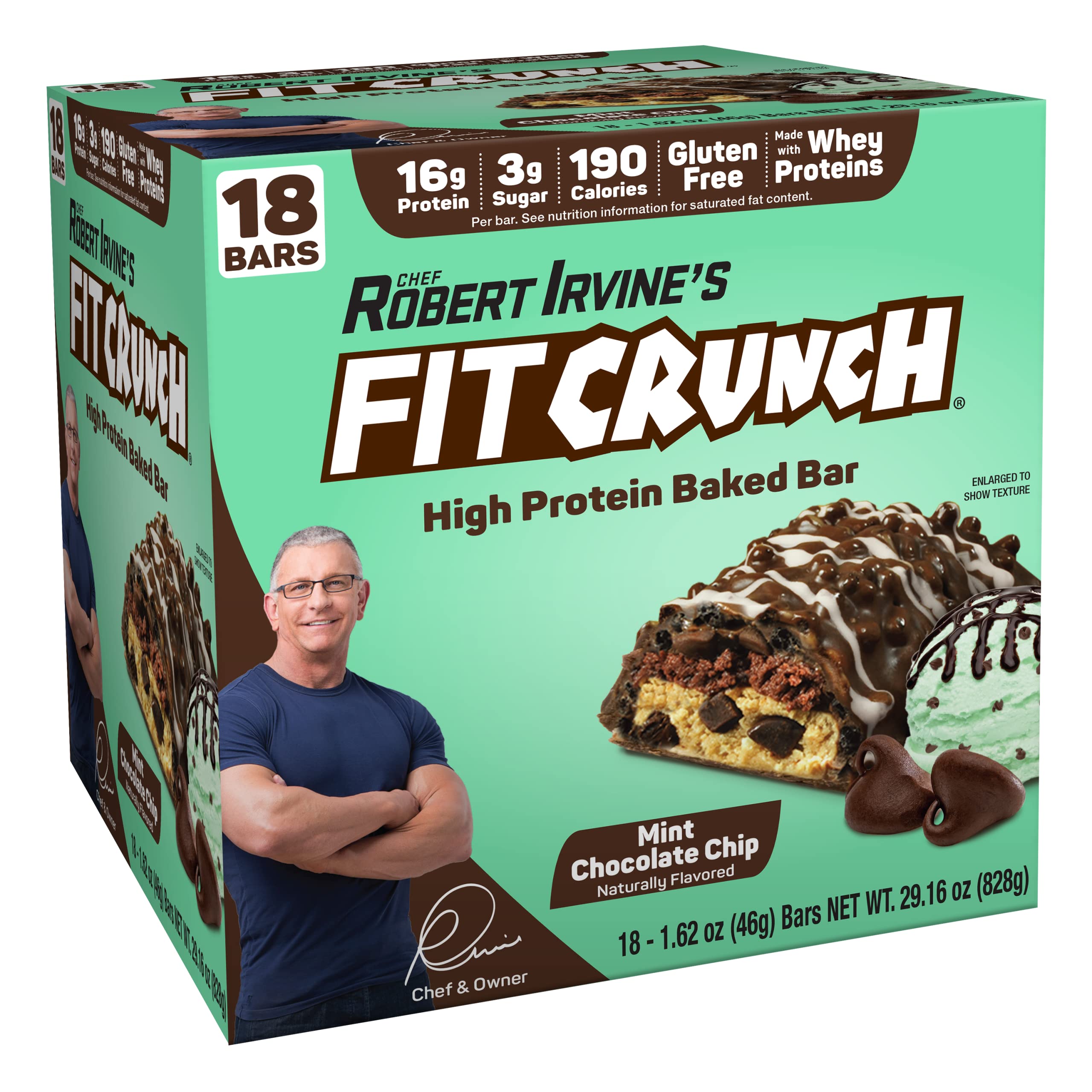 FITCRUNCH barra snack seis capas menta-chocolate-chip, ideal para recargar energía.