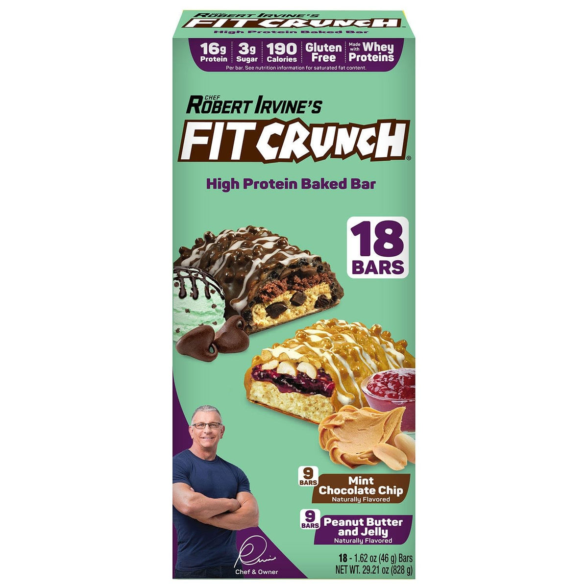 Barras FITCRUNCH de menta con chispas de chocolate, tentempié proteico para entrenar y recargar energías.