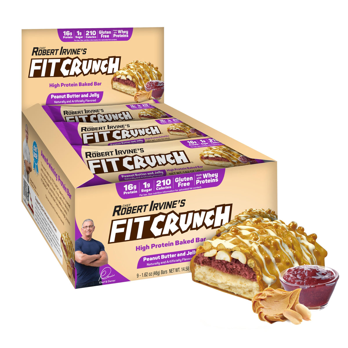 Fit Crunch barras de proteína empaque compacto para merienda diaria.