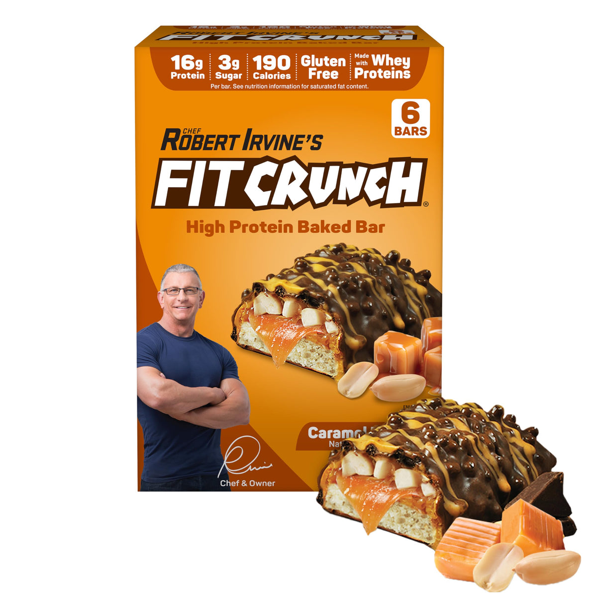 FITCRUNCH barra proteica de seis capas, vista frontal, ideal como snack previo.