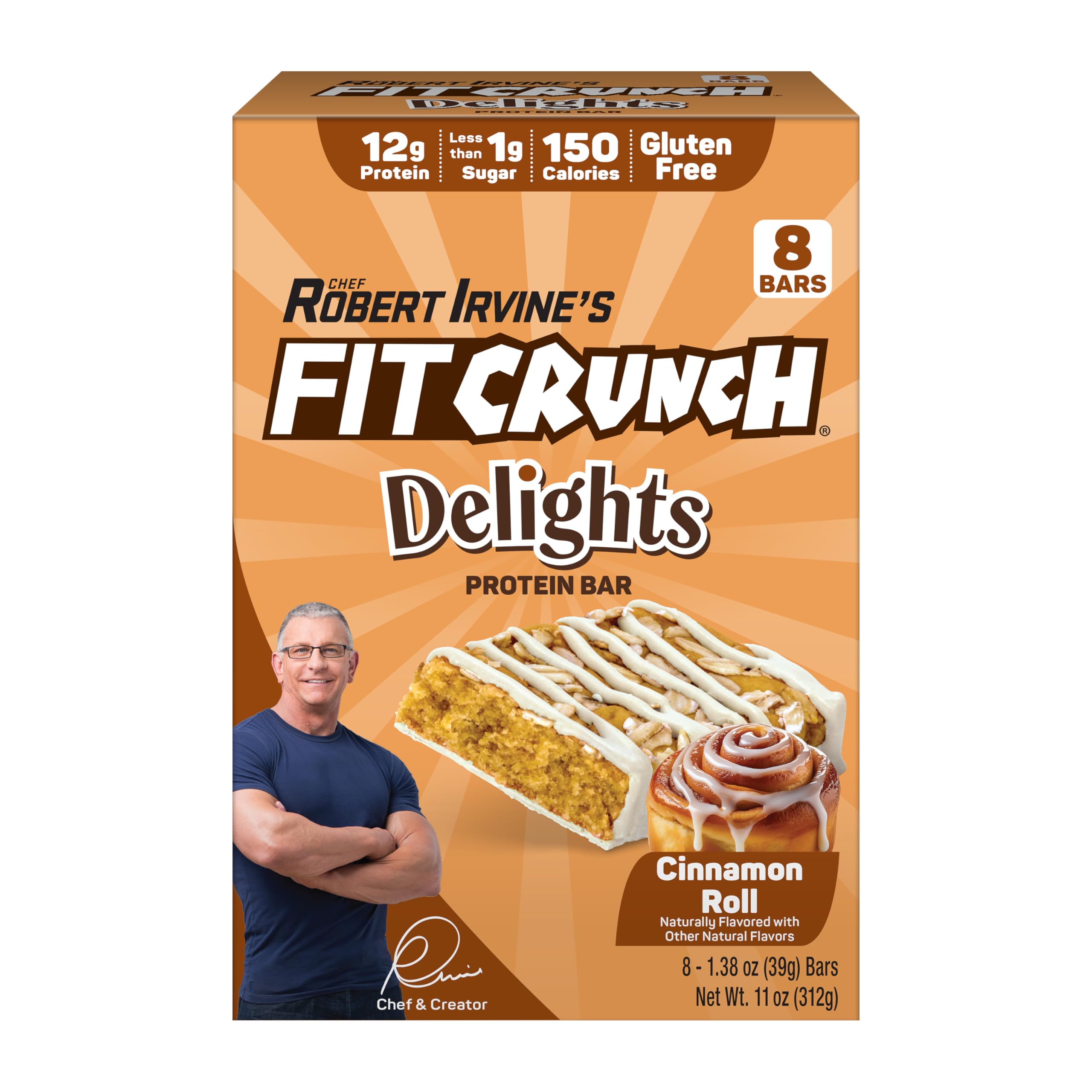 FITCRUNCH Delicias barra proteína rollo canela, snack energizante tras entreno