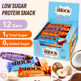 Barrita de proteína FitnesSHOCK sabor avellana caramelo, merienda ideal tras entrenar