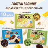 FitnesSHOCK brownie proteina limón amapola, sabor cítrico suave para pausa saludable.