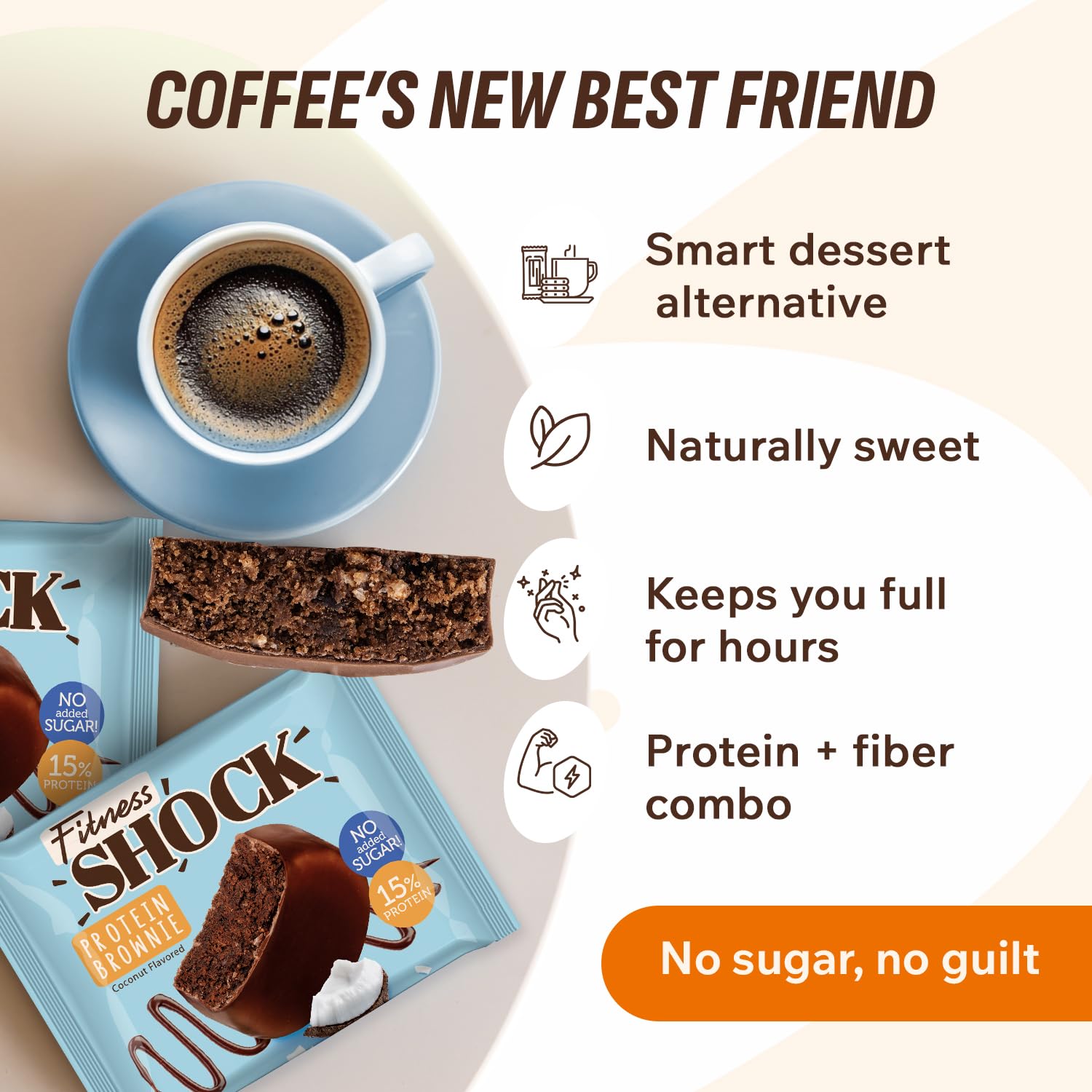 FitnesSHOCK brownie proteina móvil para oficina: snack saludable en el trabajo.