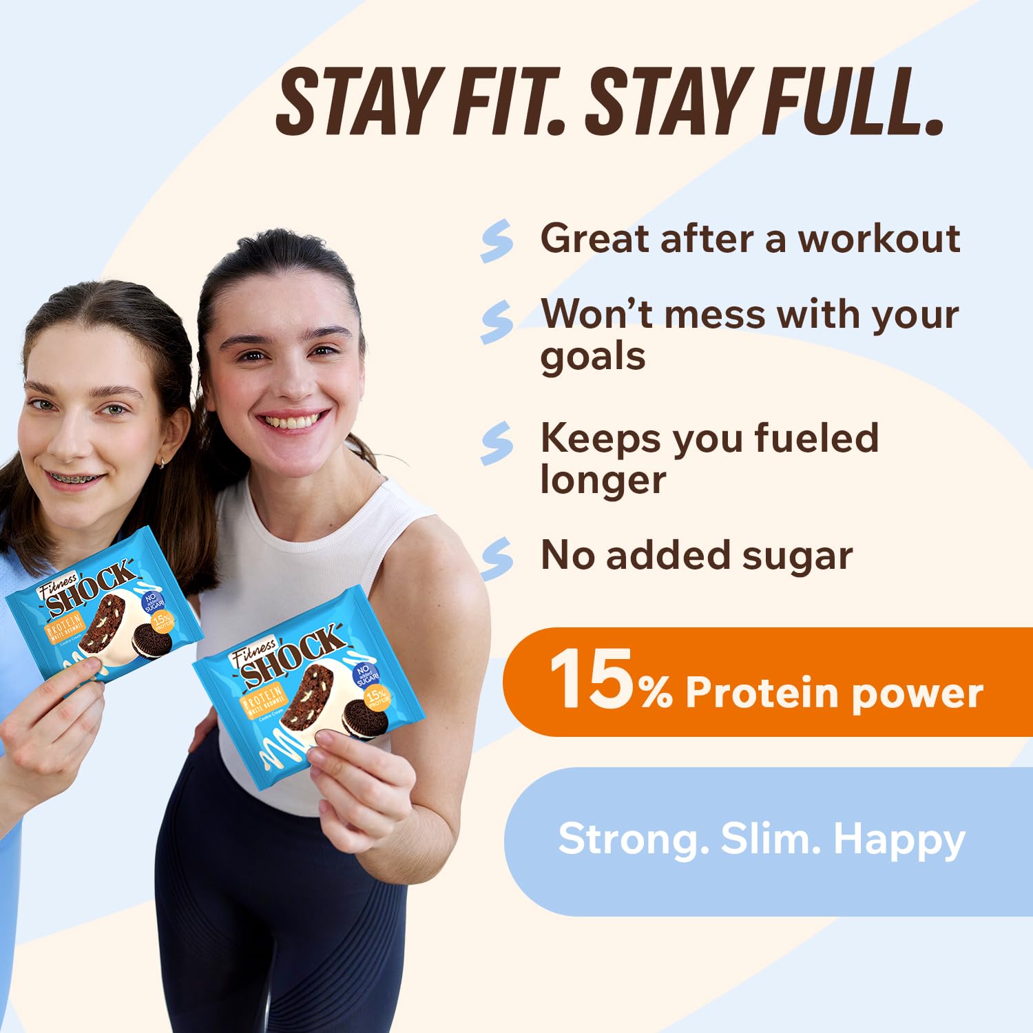 FitnesSHOCK brownie proteina para llevar, snack proteico en movimiento.