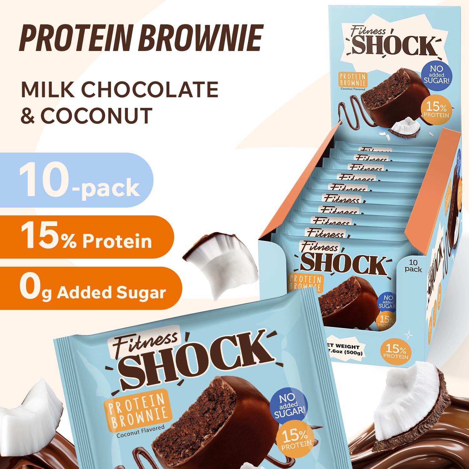 FitnesSHOCK brownie proteina porcion 50g: porcion ideal para controlar la ingesta.