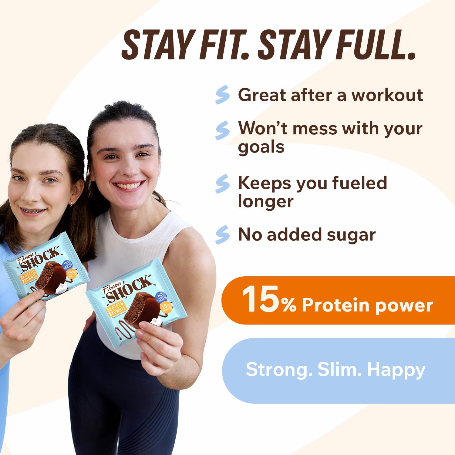 FitnesSHOCK brownie proteina sin azúcar total: opción para controlar antojos.