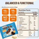 FitnesSHOCK brownie proteina textura suave, bocado tierno para meriendas rápidas.