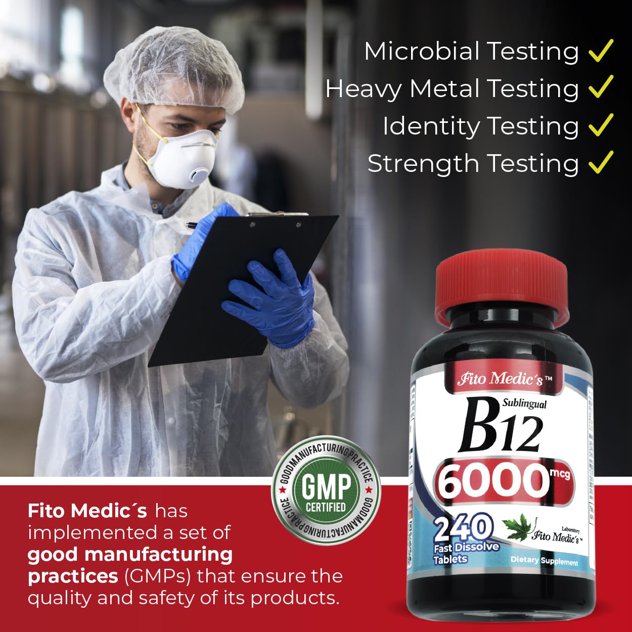 FITO MEDIC'S Lab B12 6000 mcg, pastillas sublinguales para absorción rápida.