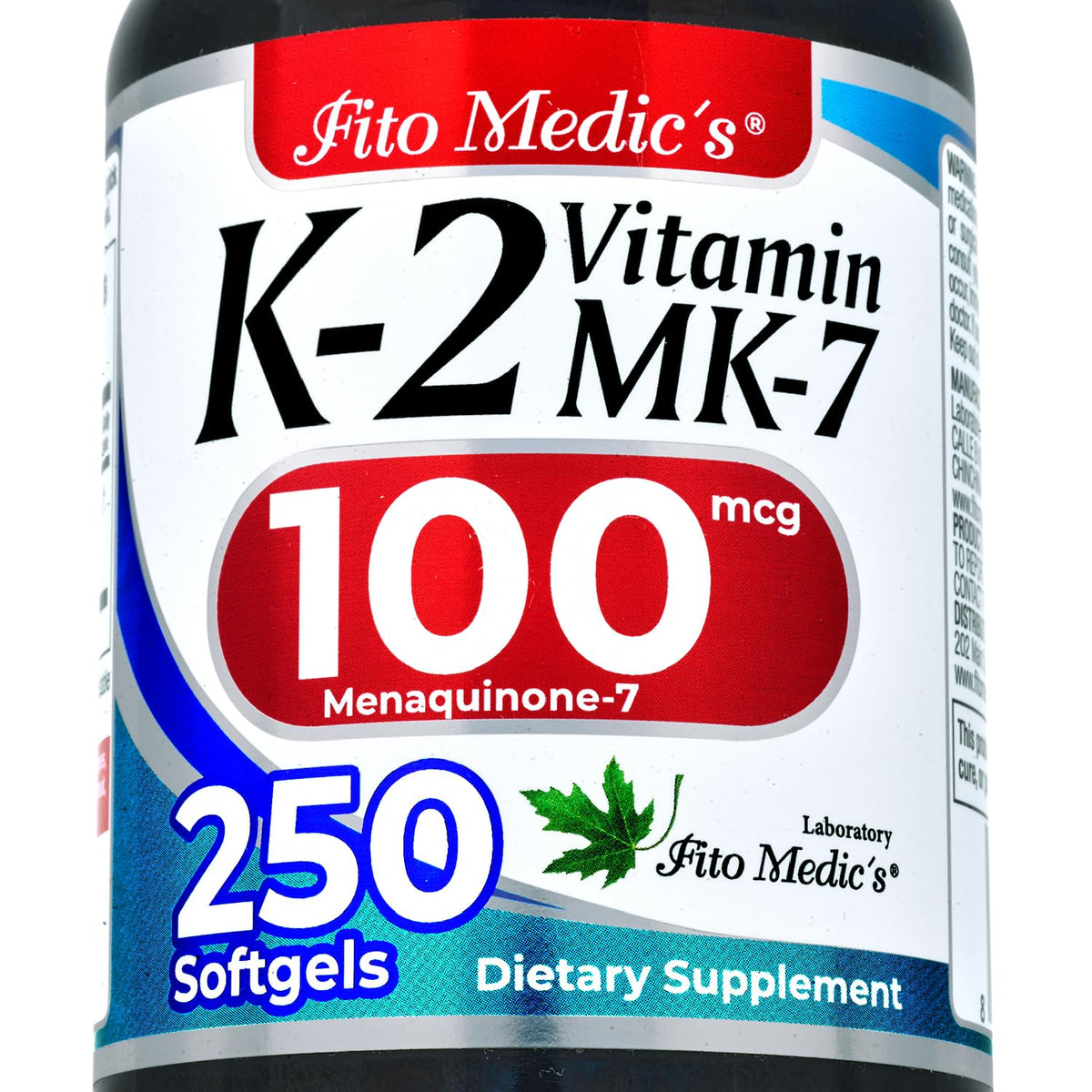 FITO MEDIC'S Lab: botella de Vitamina K2 MK-7 para uso diario.