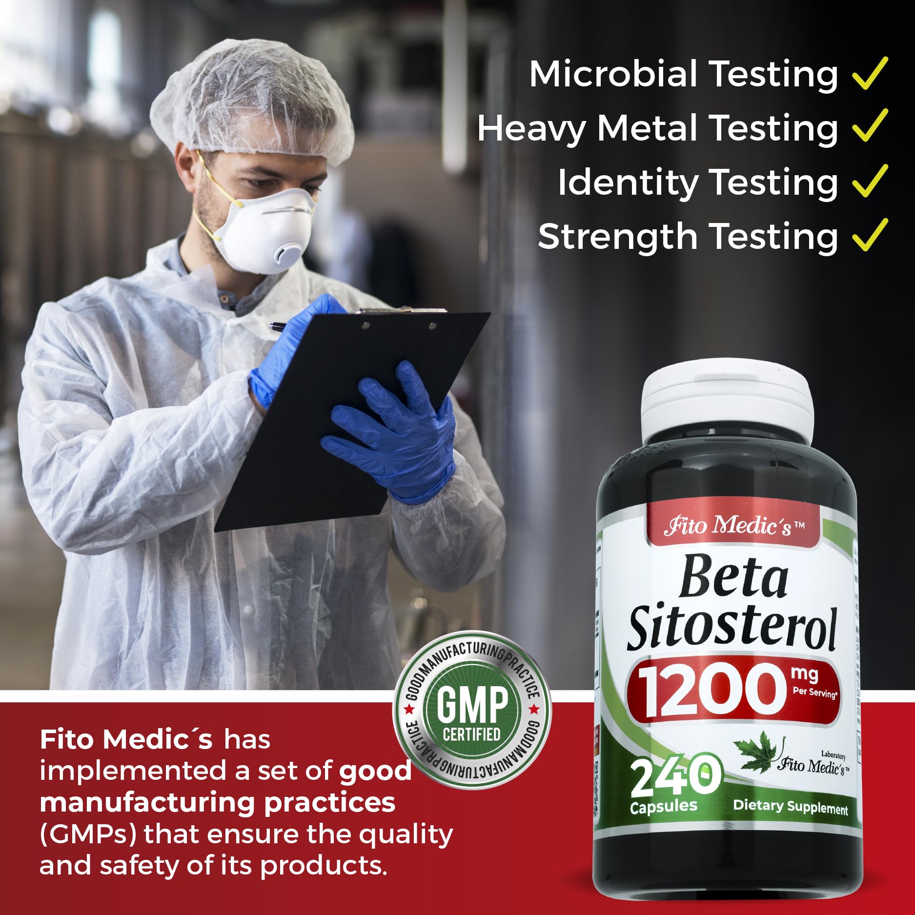 FITO MEDIC'S Lab beta sitosterol - botella junto a un vaso para hidratación y consumo