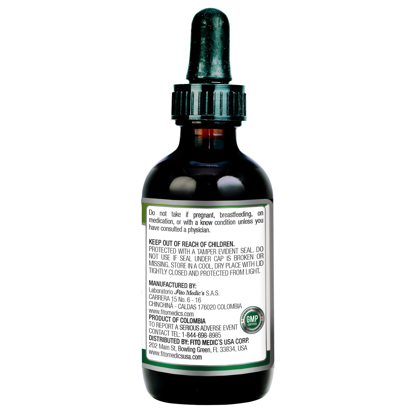 FITO MEDIC'S Lab botella y hojas de morera en fondo natural