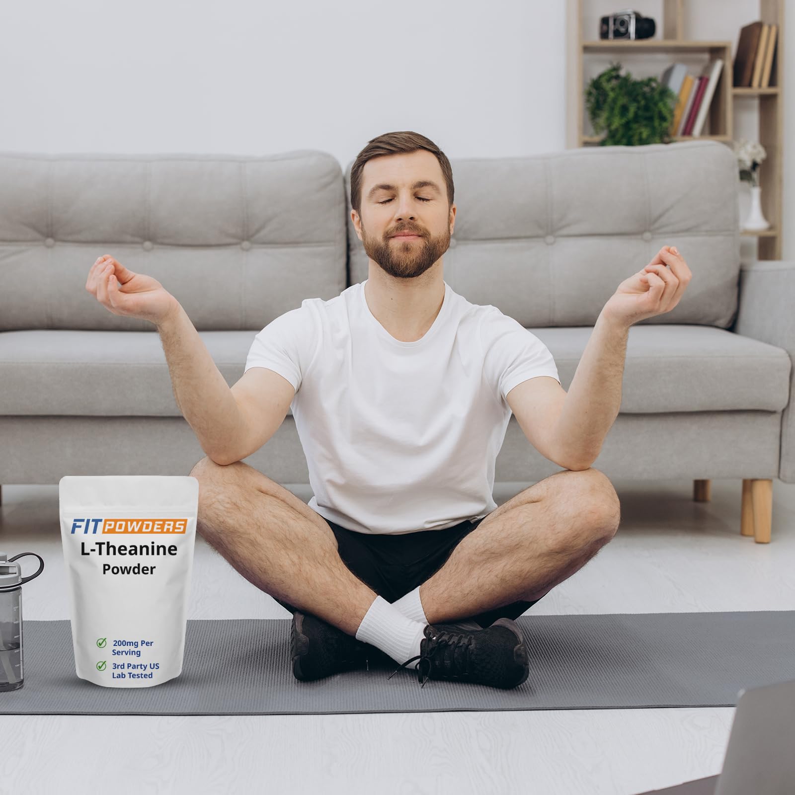 Envase de FitPowders L-Teanina, polvo puro y sin aditivos.