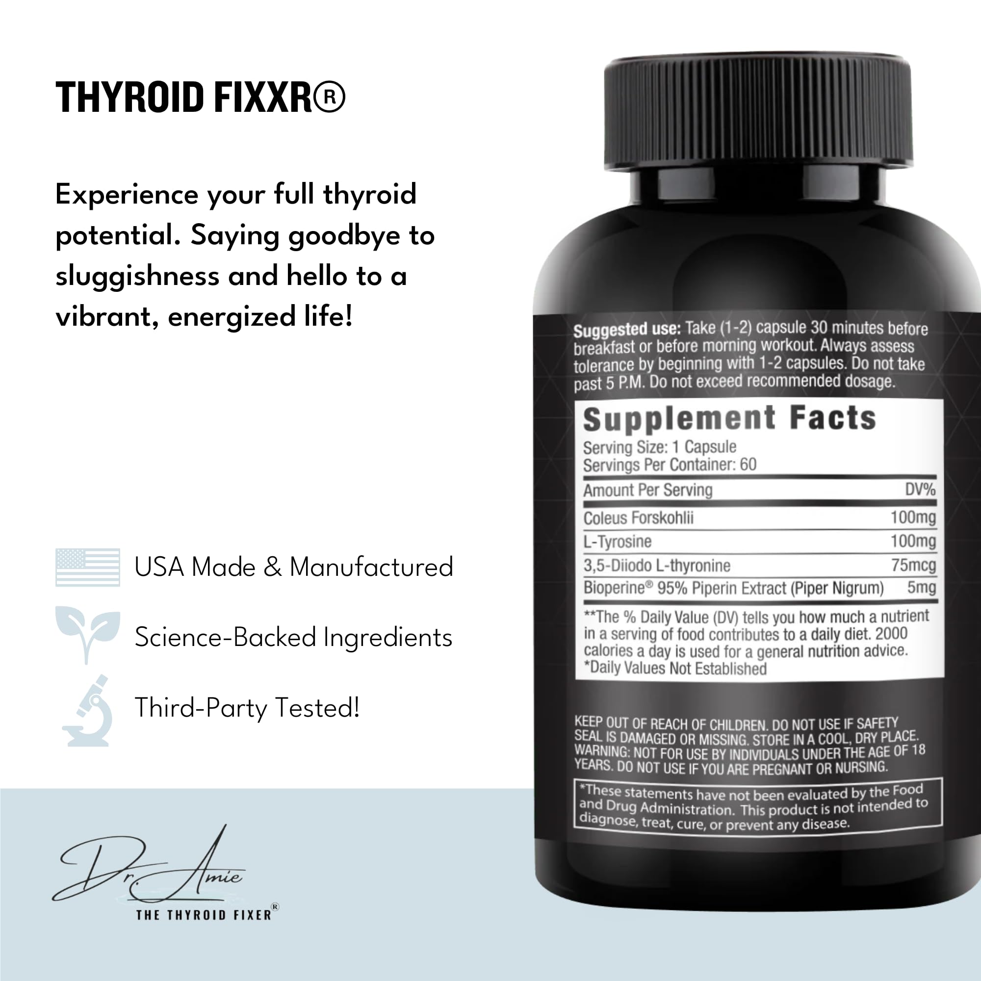 Fixxr Thyroid Support: etiqueta frontal, fácil reconocimiento de beneficios