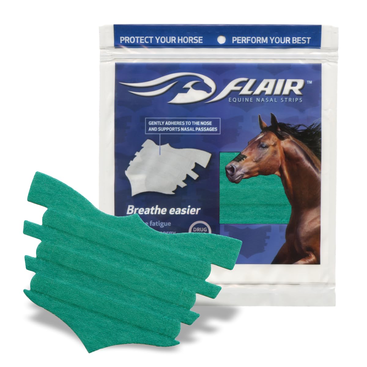 Flair cinta nasal ecuestre turquesa, aplicación fácil y rápida para entrenamiento.