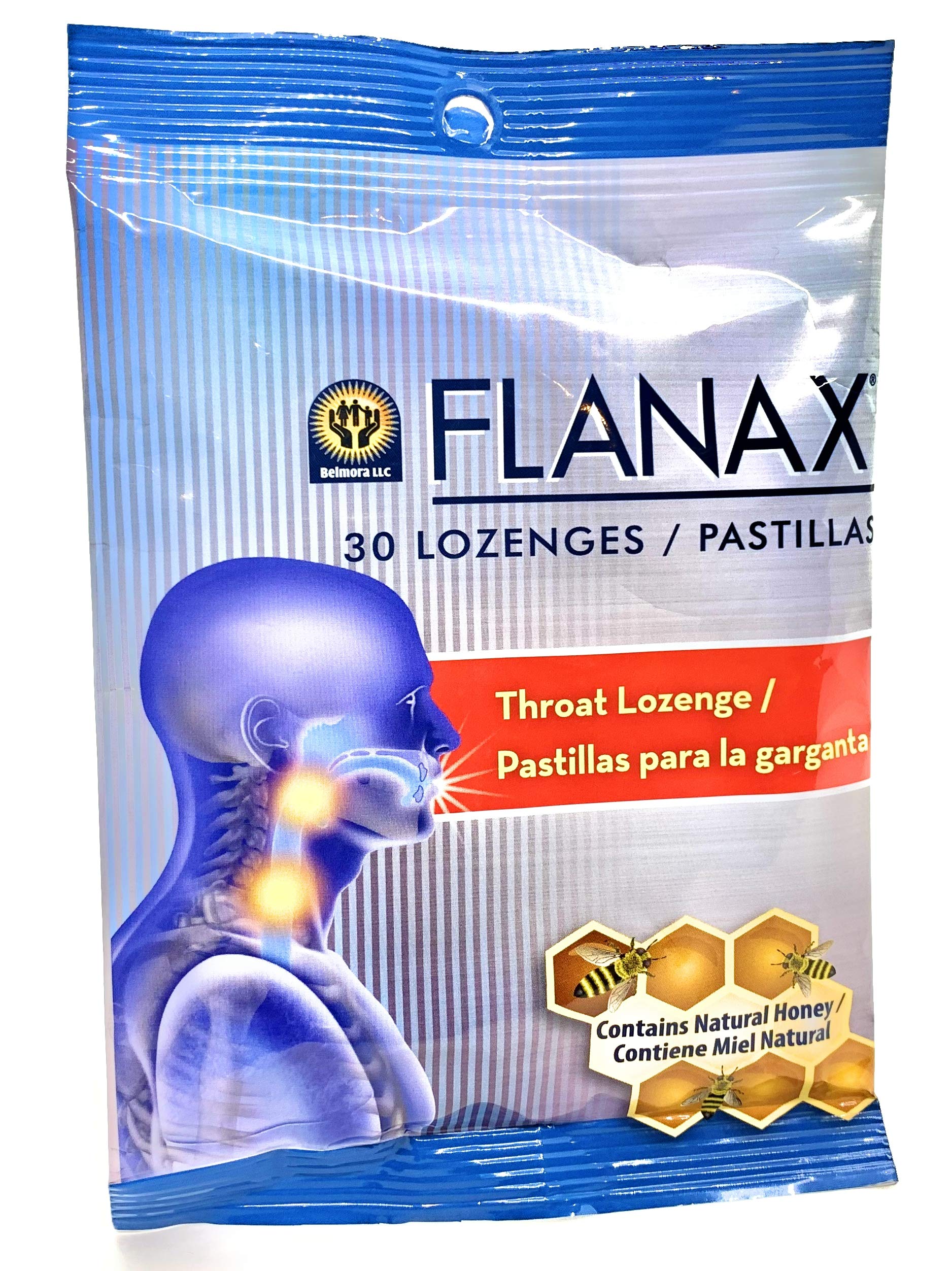 Pastillas Flanax para la tos en empaque, alivio temporal de irritación de garganta.