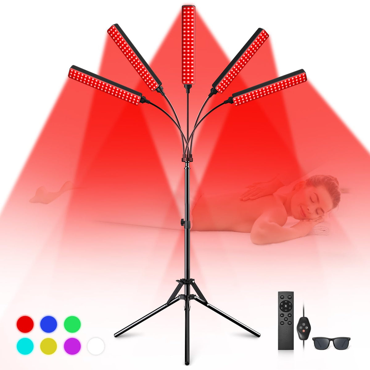 FlaoAito luz roja facial con 5 cabezas para cobertura precisa.