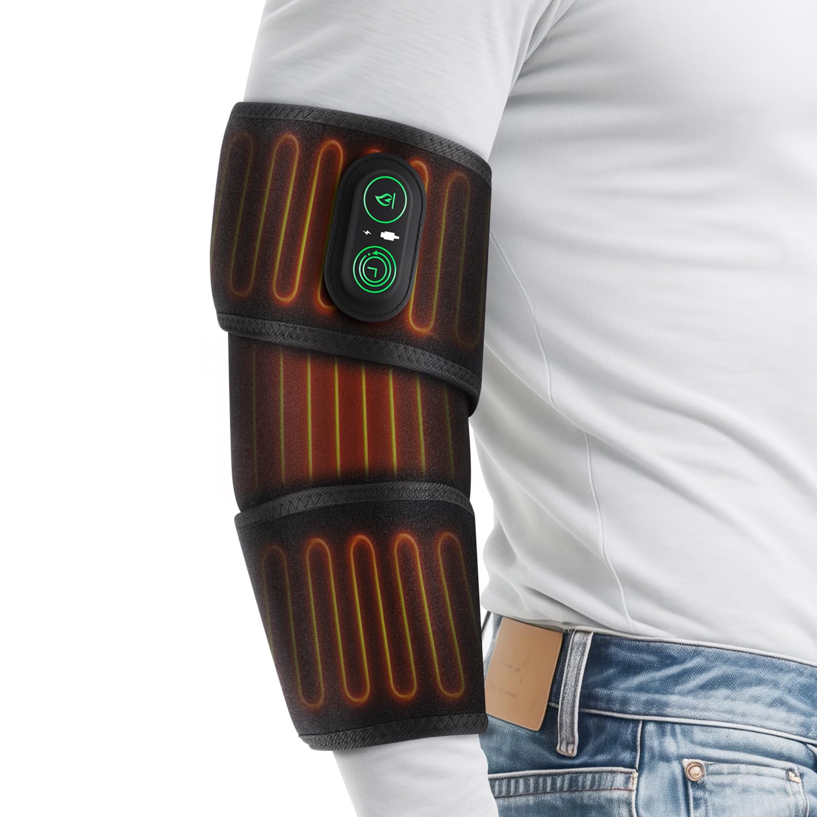 FlareMore almohadilla codo inalámbrica con calor suave para uso diario.