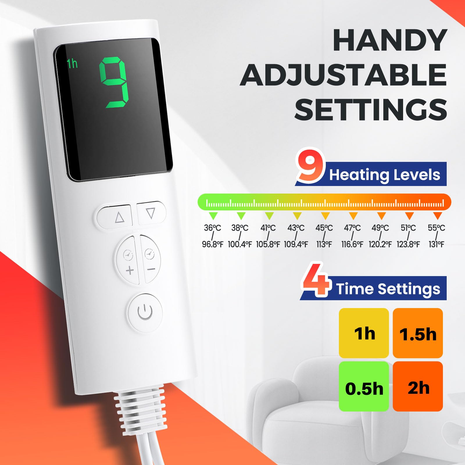Calentador de pies FlareMore con pantalla LCD para control preciso