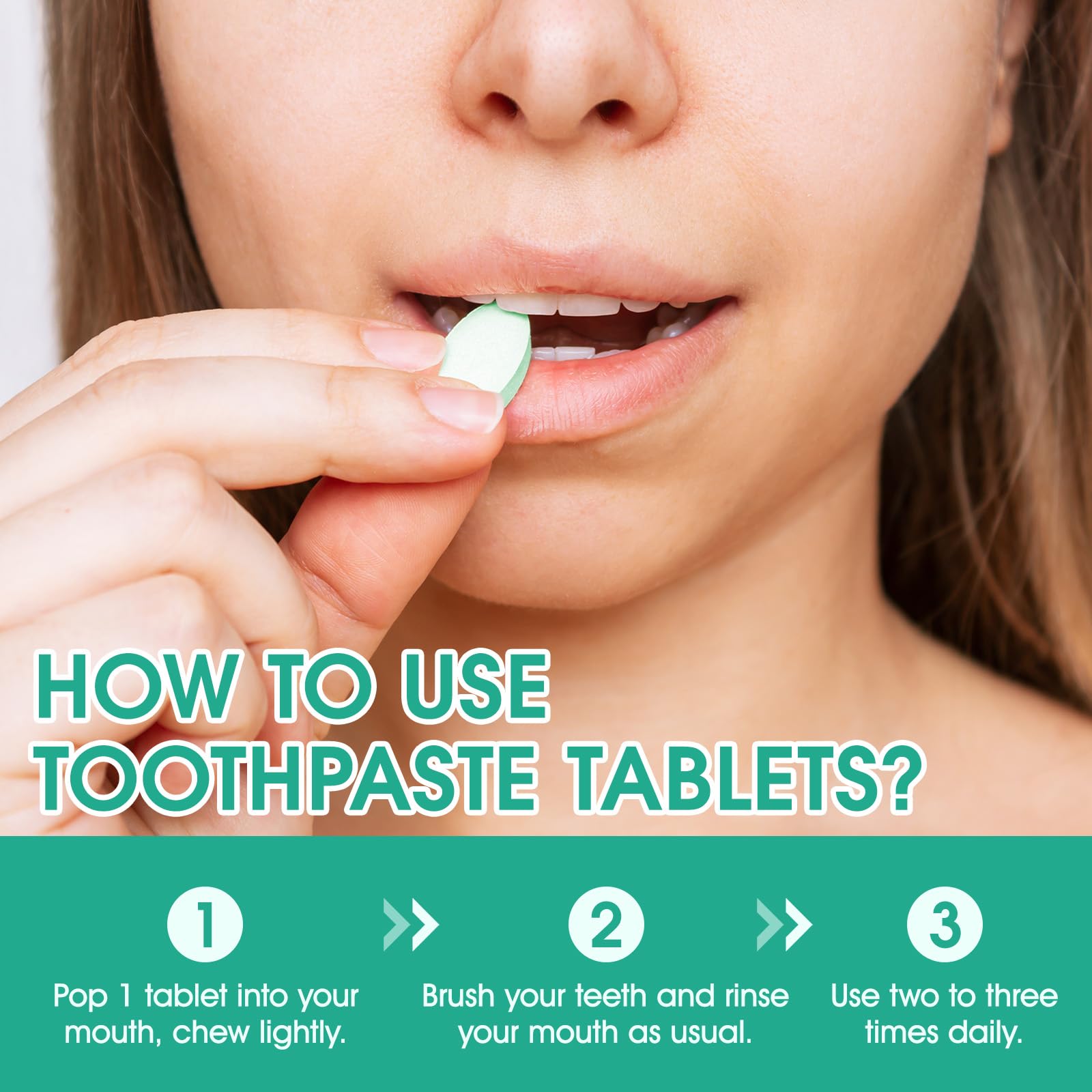 Flasture tabletas para dientes sensibles, limpieza suave y protección.