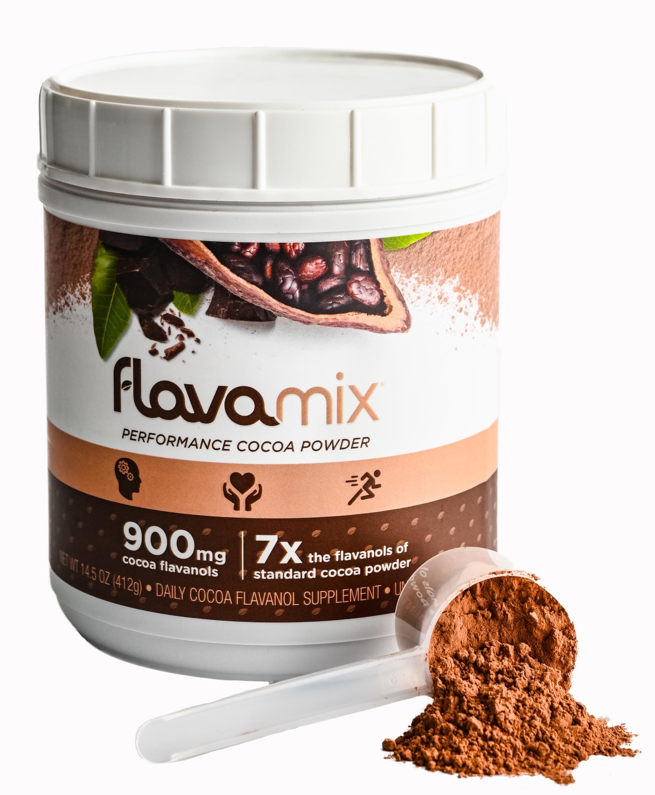 FlavaNaturals FlavaMix polvo de cacao envase: apoyo a la energía diaria.