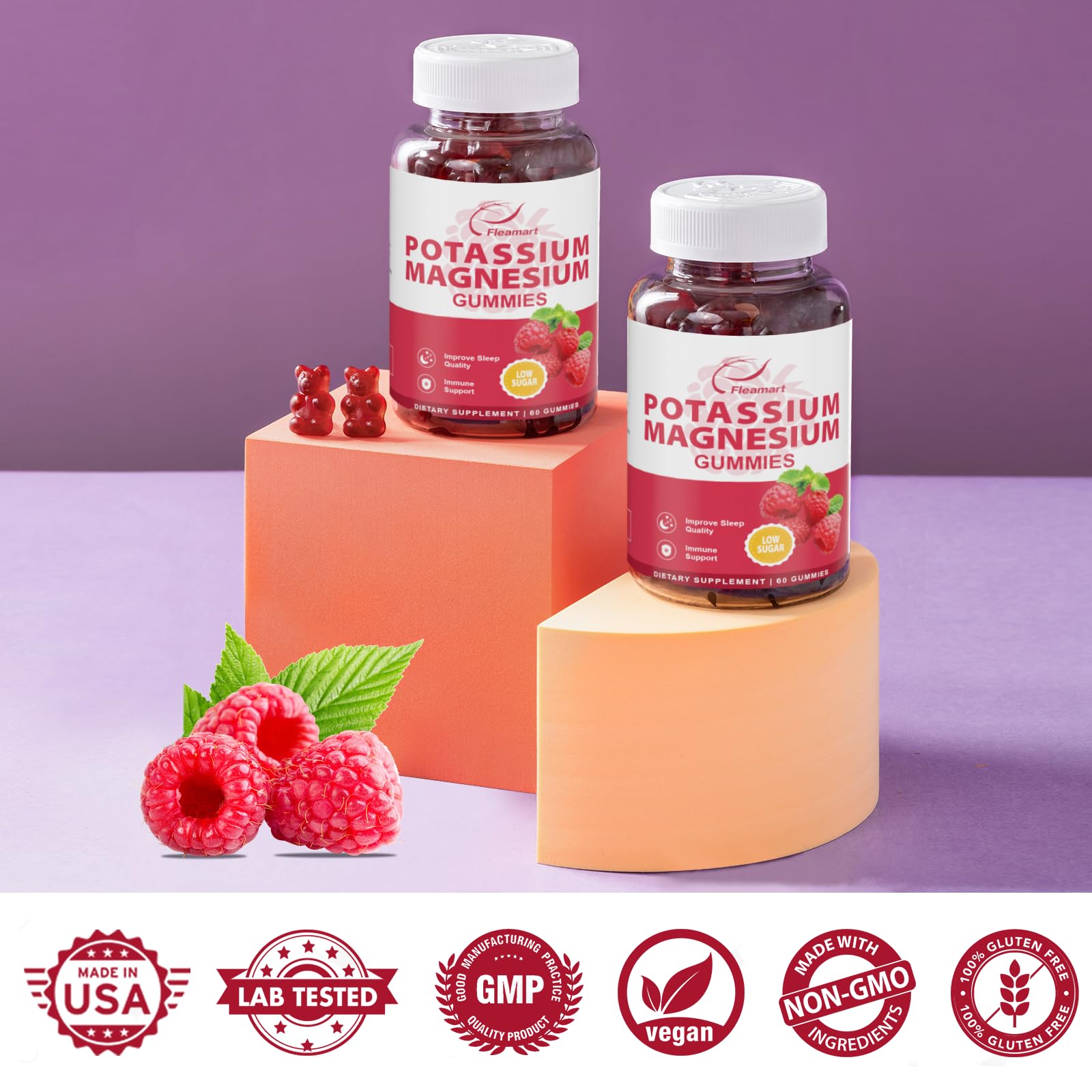 Gomitas Fleamart Potasio y Magnesio, pack con etiqueta clara.