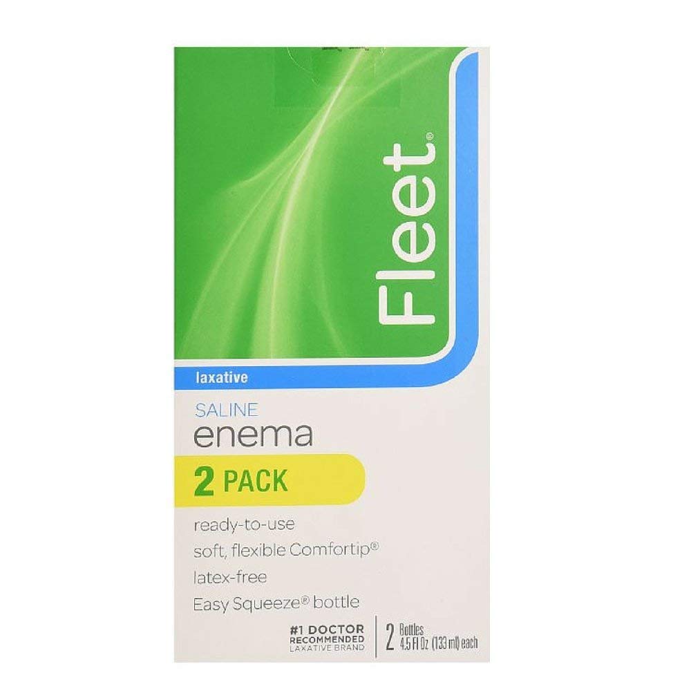 Fleet Enema Salino, empaque con dos botellas, alivio suave para estreñimiento ocasional.