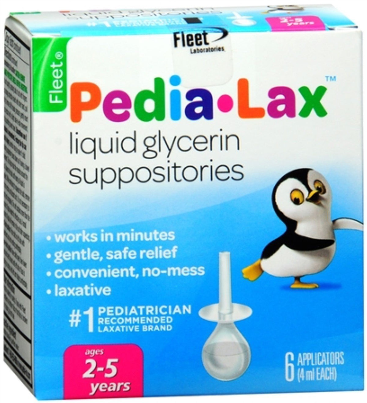 Fleet Pedia-Lax supositorio de glicerina para niños 2-5 años, uso suave.