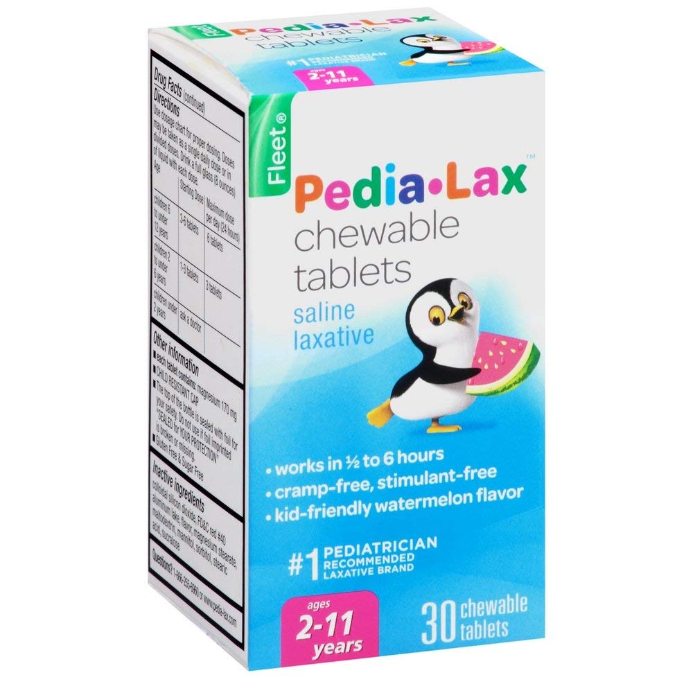 Pedia-Lax Fleet, tabletas masticables sabor sandía, alivio suave para estreñimiento ocasinal en niños.