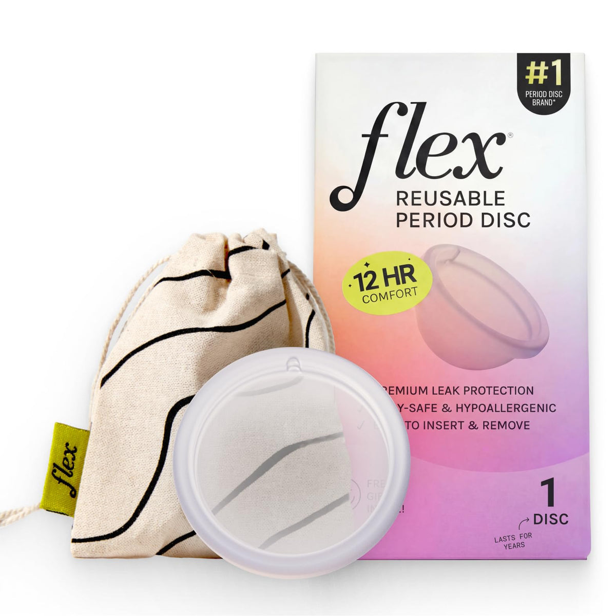 FLEX disco periodo reutilizable en primer plano, comodidad diaria.