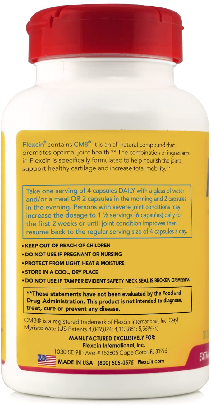 Flexcin caja con etiqueta detallando ingredientes clave.