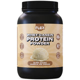 Proteína de suero Flex frente al envase, ideal para desayunos rápidos y proteicos