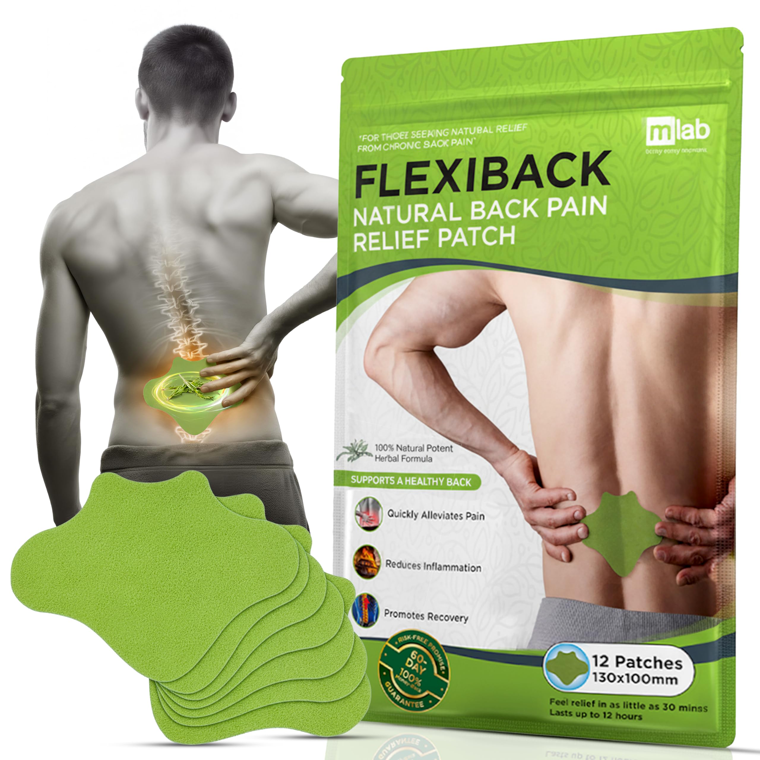 FlexiBack parche de calor para espalda con adhesión firme, ideal para movilidad diaria.