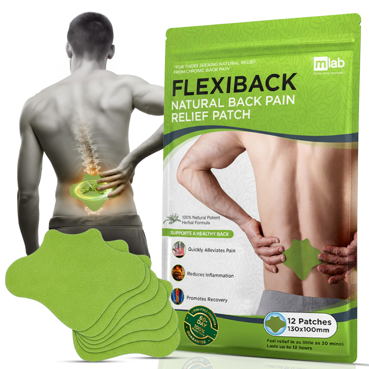 FlexiBack parche de calor para espalda con adhesión firme, ideal para movilidad diaria.