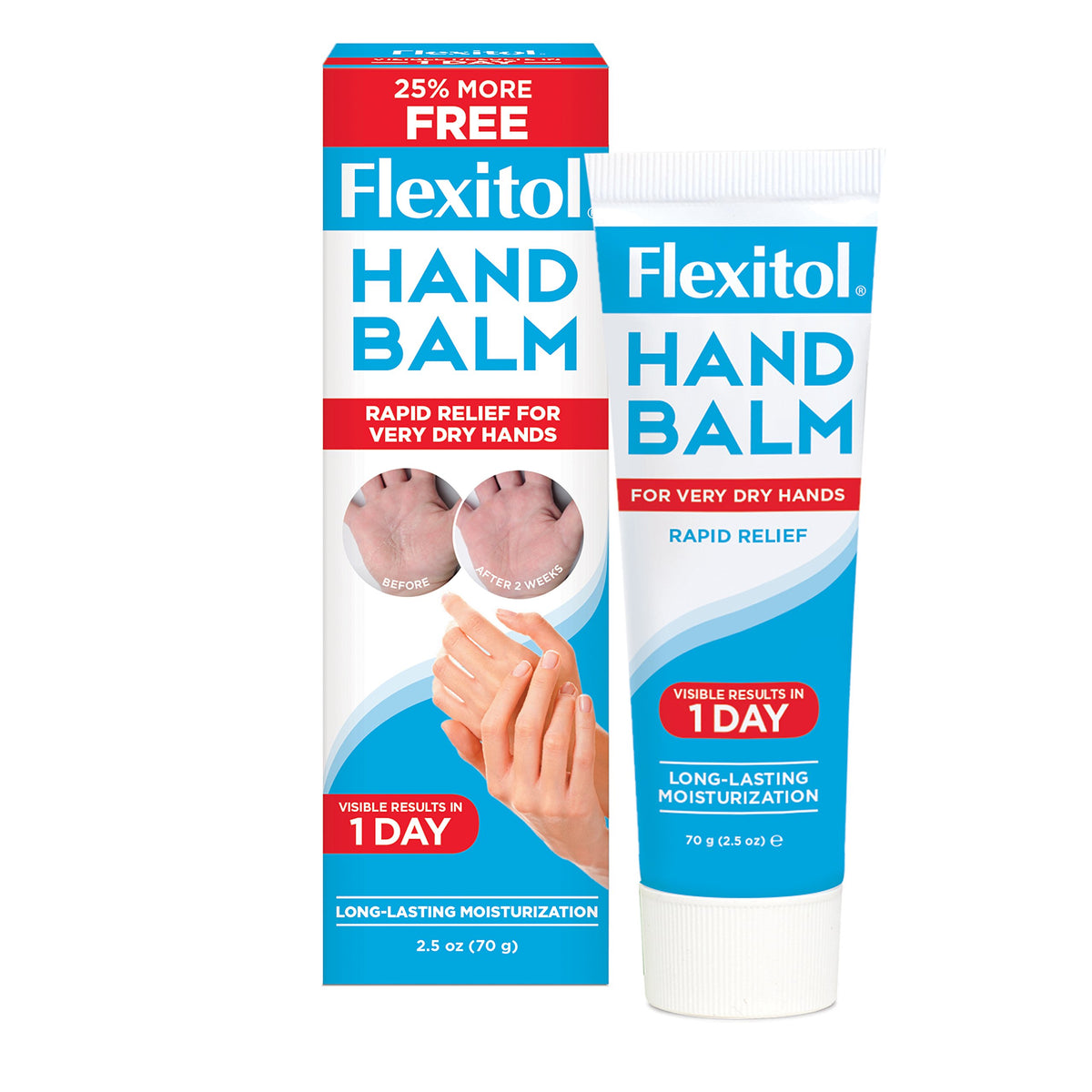 Flexitol bálsamo para manos, dos tubos en empaque, alivio práctico para uso diario