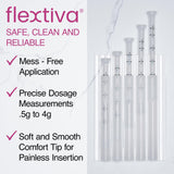 Aplicadores Flextiva aptos para gel y crema de venta libre en envases compatibles.