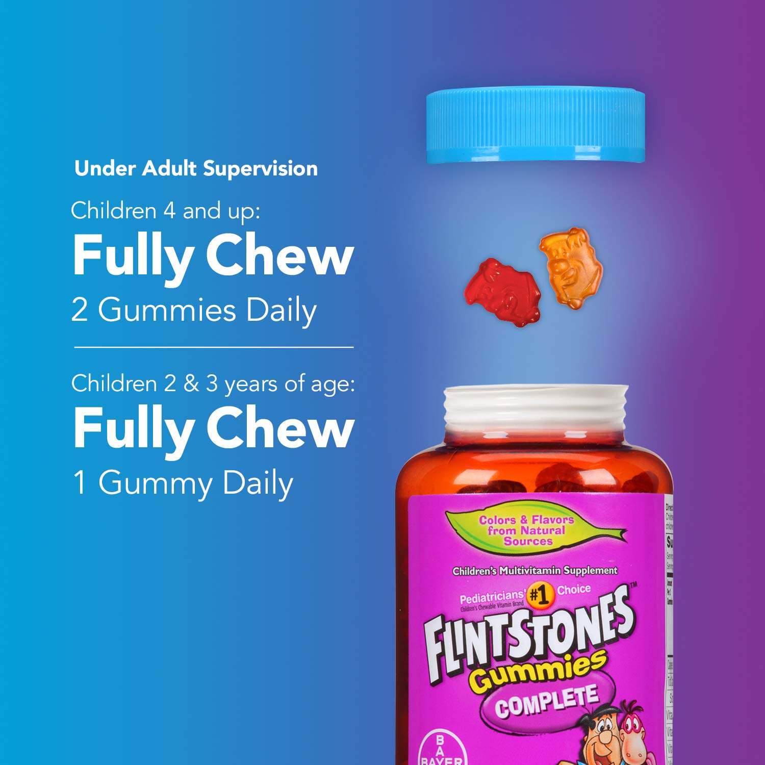 Flintstones Complete, gominolas sabor frambuesa, favorece la salud ocular.