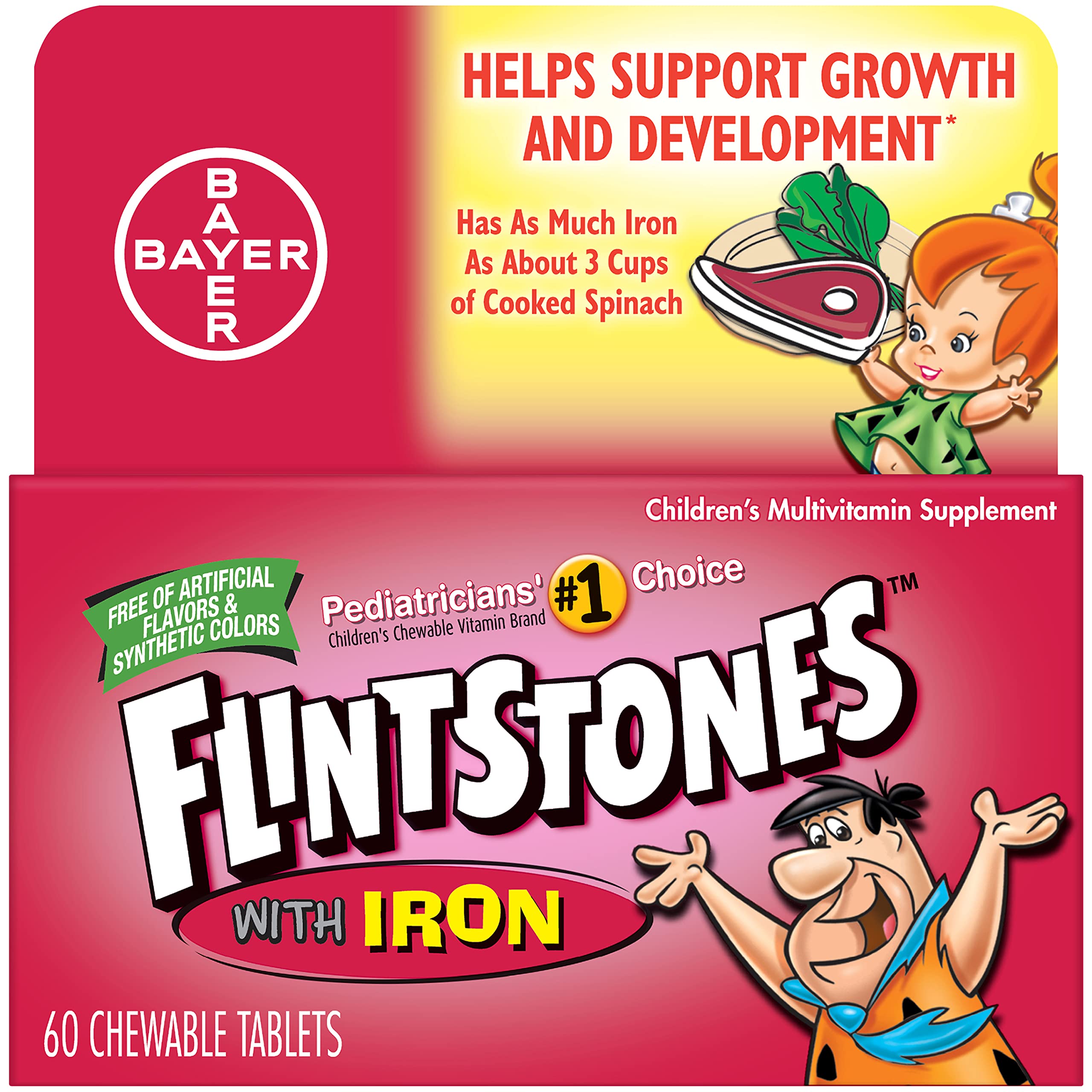 Flintstones vitaminas para niños, botella masticable con hierro para apoyo nutricional diario.