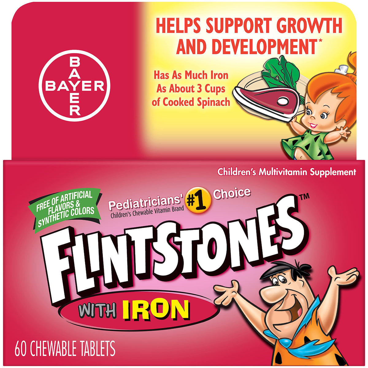 Flintstones vitaminas para niños, botella masticable con hierro para apoyo nutricional diario.