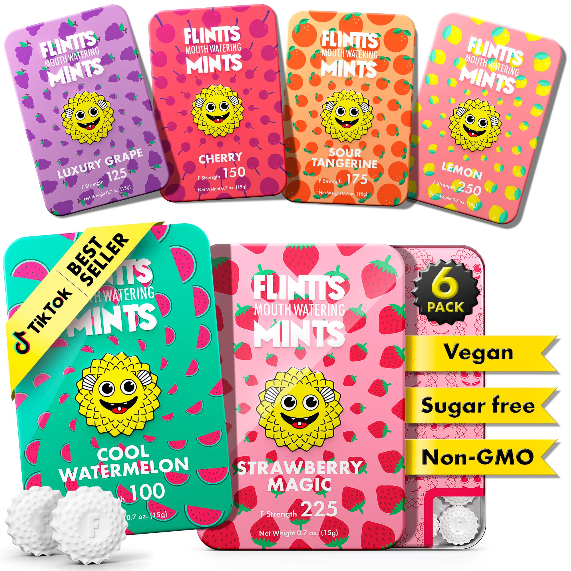 Flintts Mints Fruit Troop en empaque compacto, ideal para viaje y refresco inmediato.