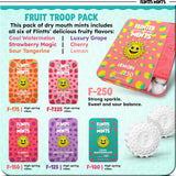 Flintts Mints Fruit Troop sabores cítricos, sensación fresca y duradera.