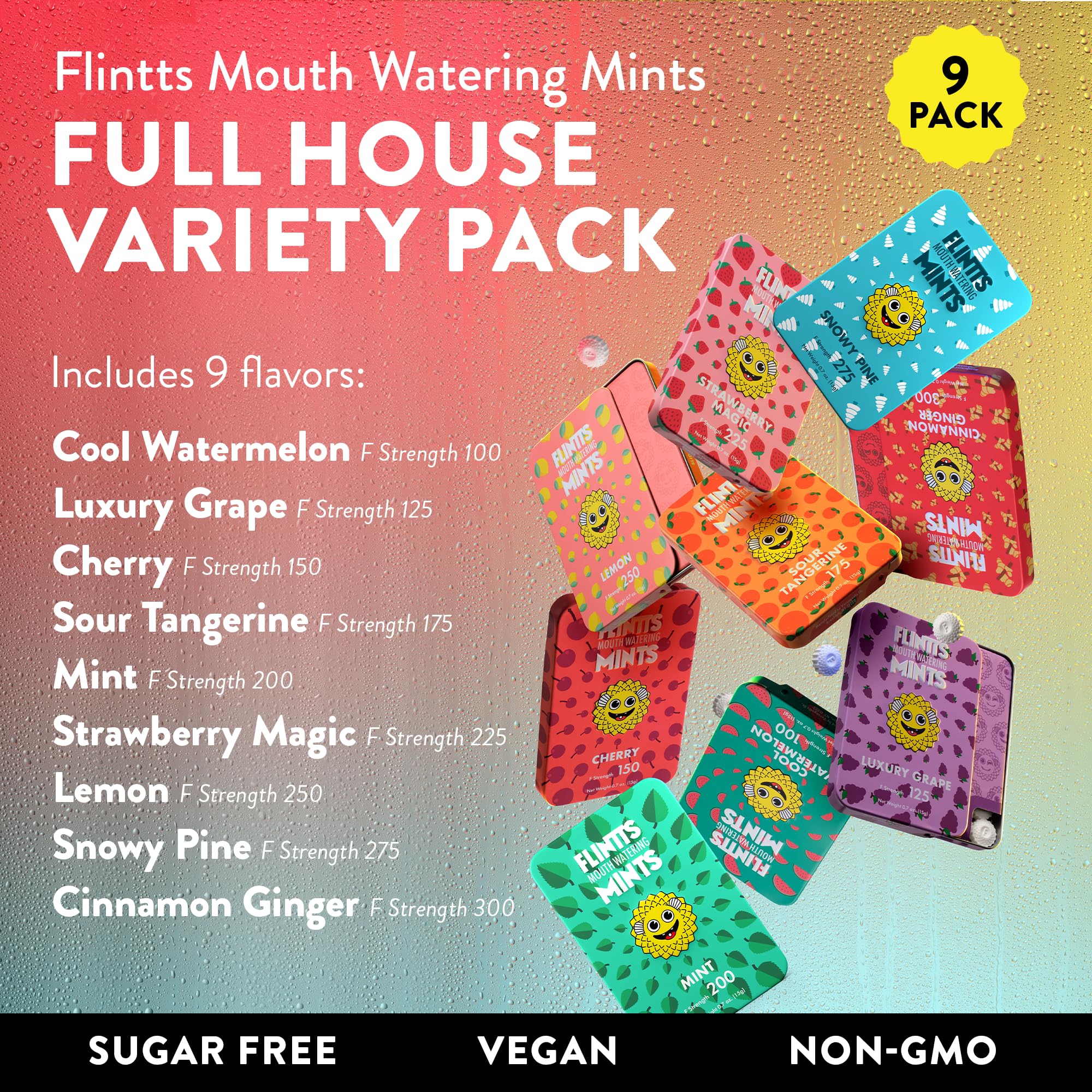 Flintts Mints sabores variados cítricos para refrescar la boca.