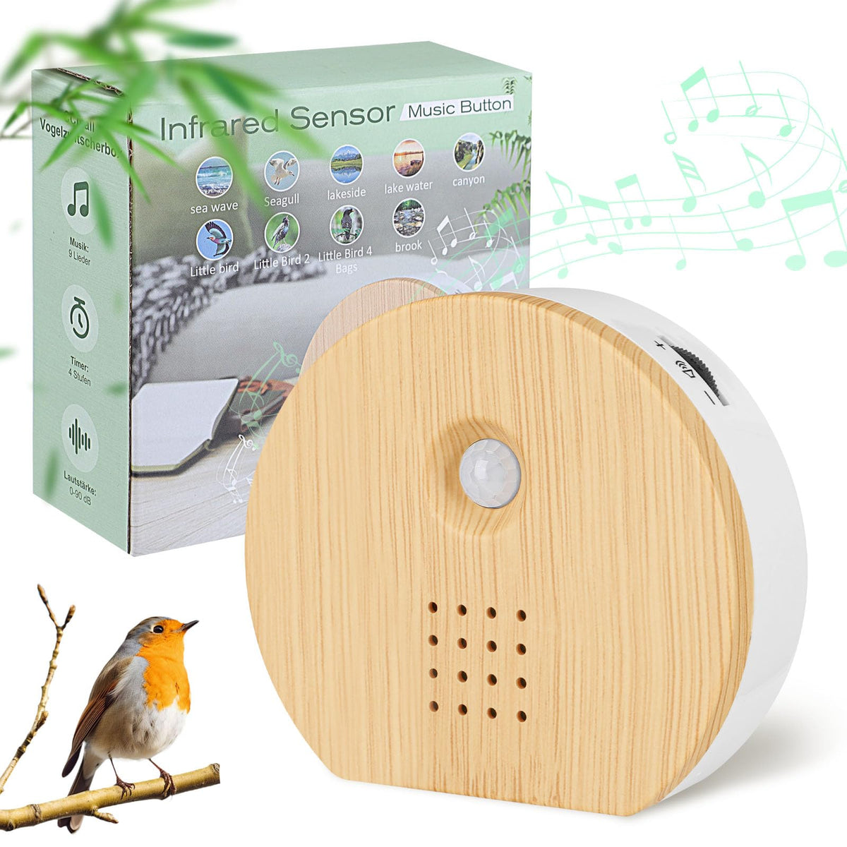FLLVILLEY Caja de Pájaro Cantor frente: relajación en casa con sonidos naturales.