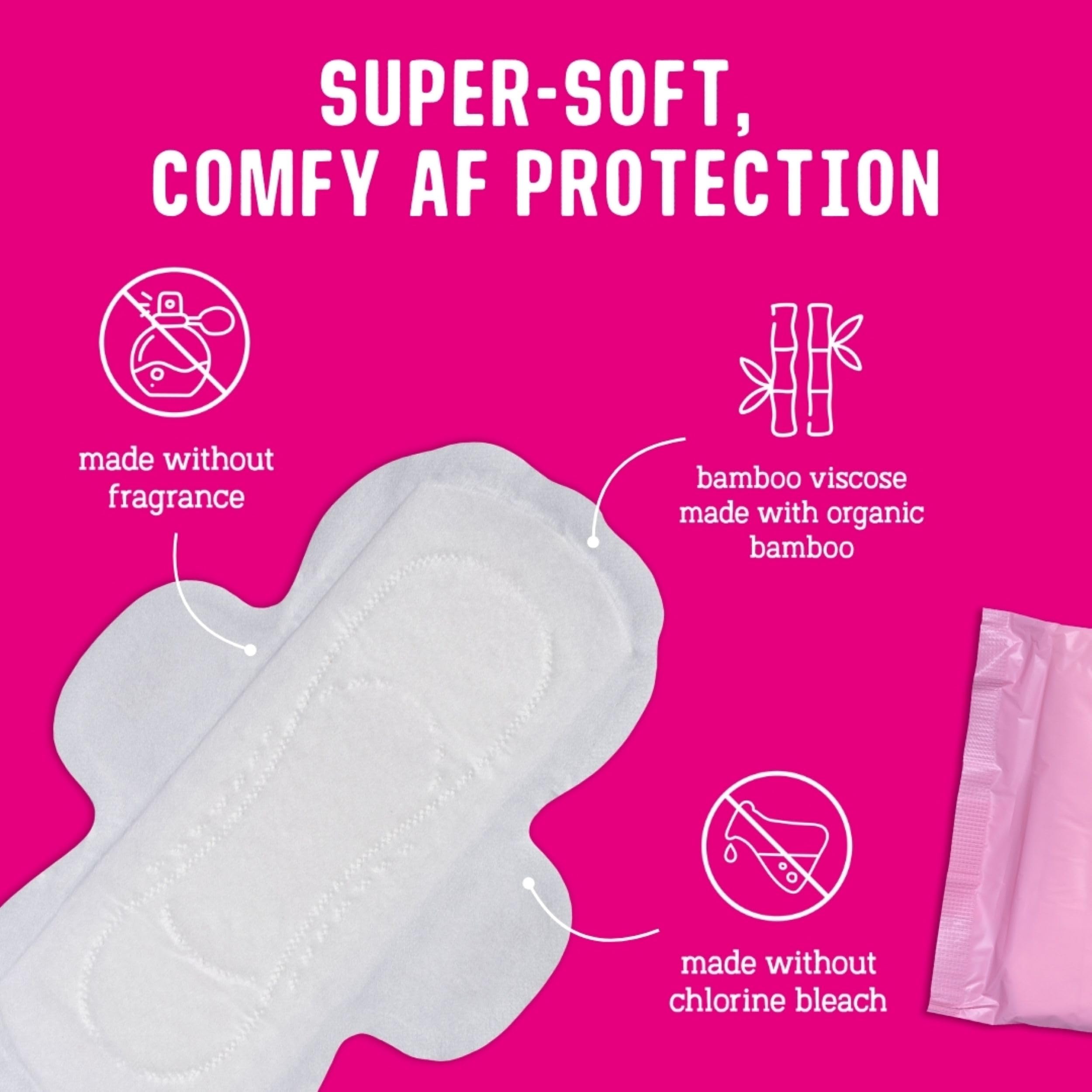 FLO con alas en la compresa; protección lateral para mayor seguridad.