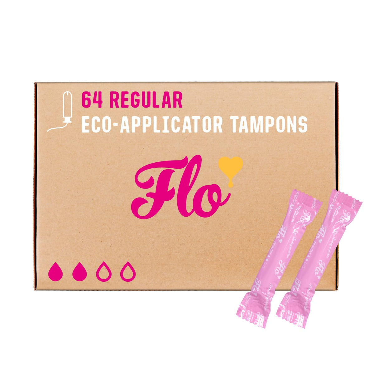Flo: caja de 64 tampones de algodón orgánico para uso diario.