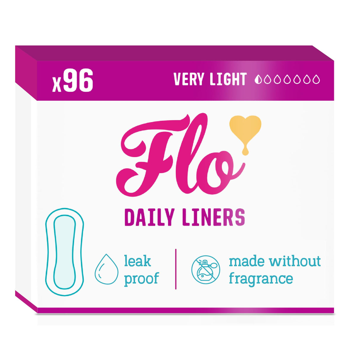 Flo Daily Liners: paquete de 96 envueltos para uso diario discreto.