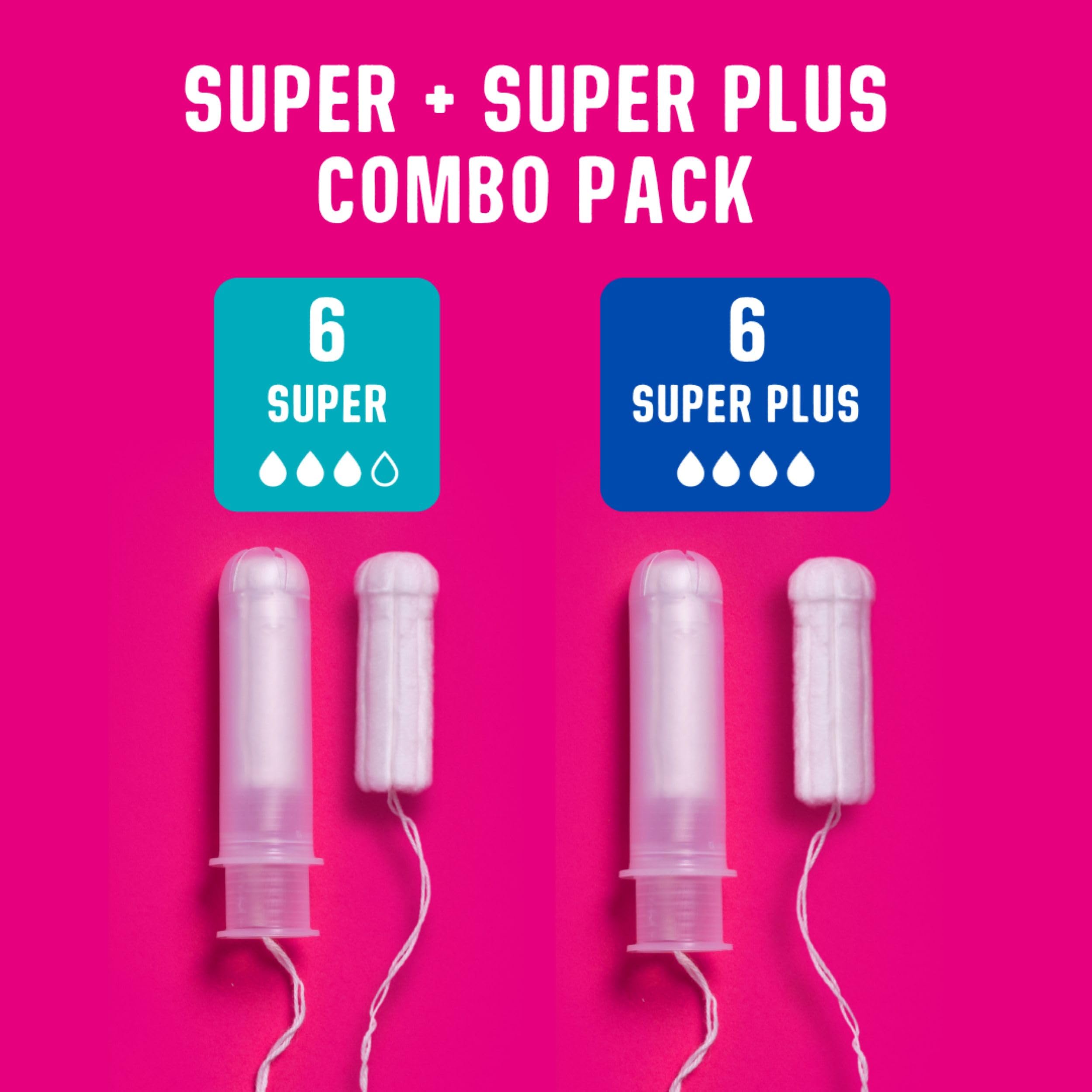 Pack combinado FLO de 12 tampones para diferentes flujos.